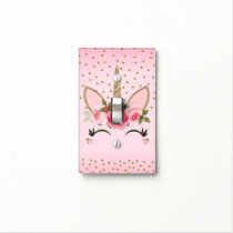 Gold Glitter & Pink Floral Unicorn Light Switch Cover