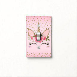 Gold Glitter &amp; Pink Floral Unicorn Light Switch Cover