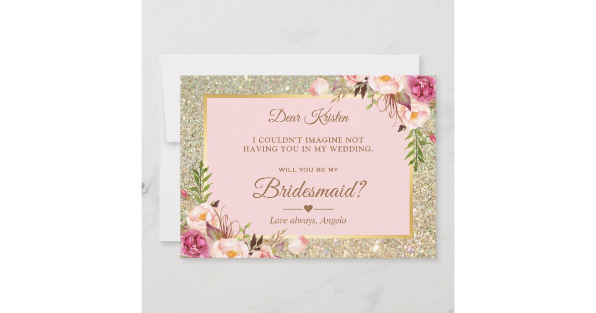 Will you be my Bridesmaid/Maid of Honour Poem Request Card & Envelope Glitter