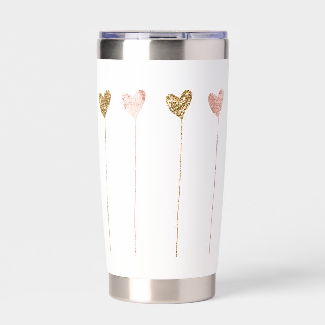 Gold Glitter Pink Glam Heart Strings Insulated Tumbler (Front)