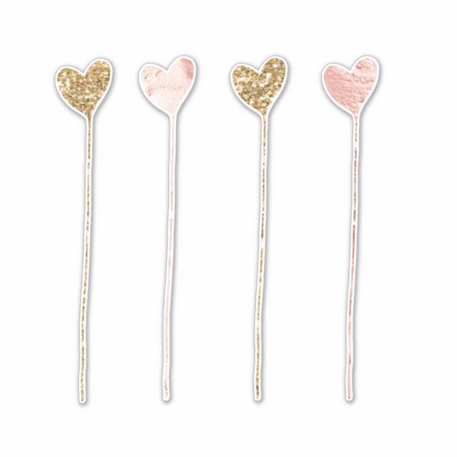 Gold Glitter Pink Glam Heart Strings Sticker (Front)
