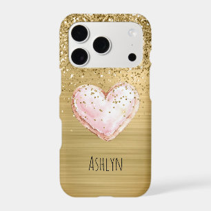 Gold Glitter Pink Heart iPhone 17 Pro Case