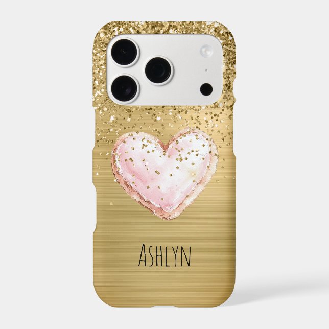 Gold Glitter Pink Heart iPhone Case (Back)