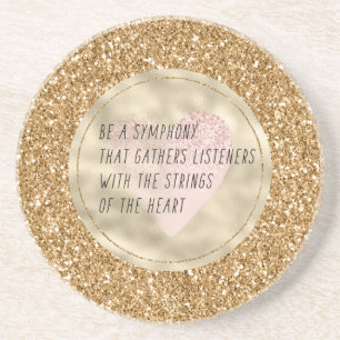 Gold Glitter Pink Heart Strings Poem           Coaster