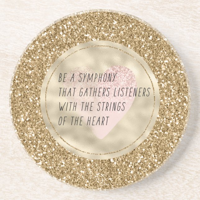 Gold Glitter Pink Heart Strings Poem           Coaster (Front)