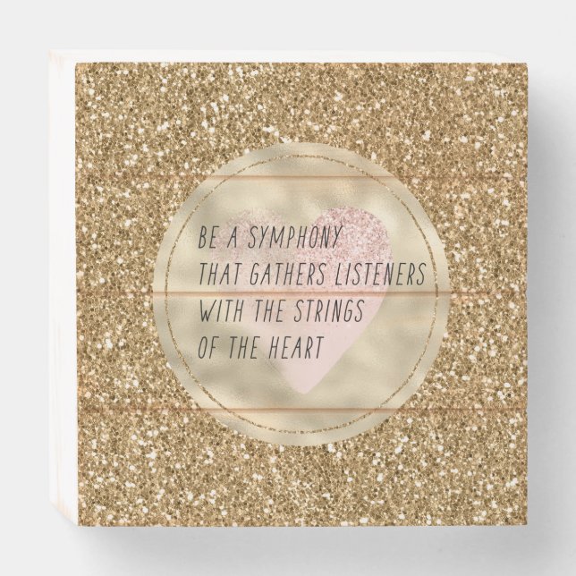 Gold Glitter Pink Heart Strings Poem        Wooden Box Sign (Front Horizontal)