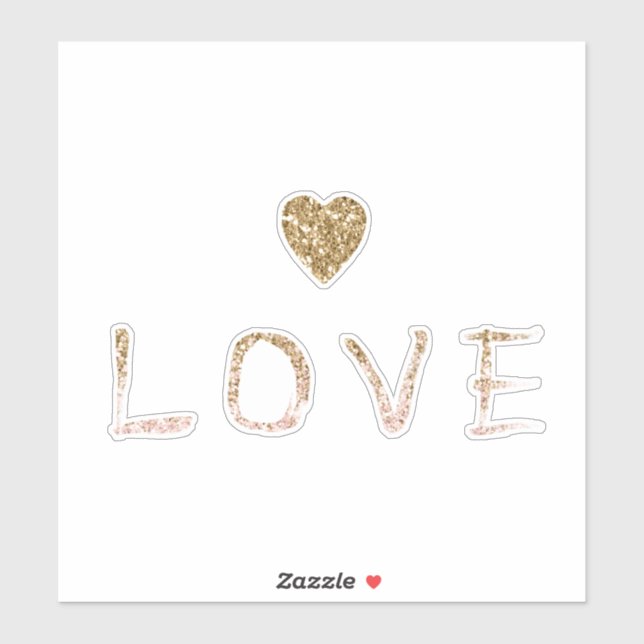Gold Glitter Pink Love Heart Sticker (Sheet)