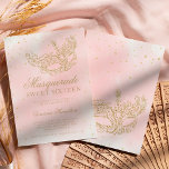 gold glitter pink masquerade mask Sweet 16 Invitation<br><div class="desc">A modern,  chic and glamorous sweet sixteen with a hand drawn gold glitter masquerade mask with gold glitter diamond sparkles on a pastel blush pink watercolor wash and white background.</div>