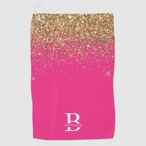 Gold Glitter Pink Monogrammed Golf Towel
