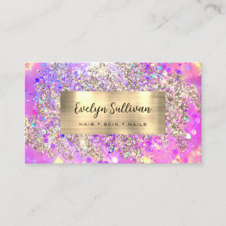 Gold glitter pink opal business card