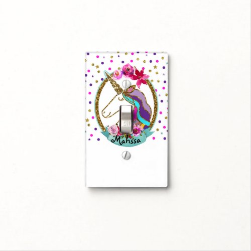 Gold Glitter Pink Polka Dots Magical Unicorn Light Switch Cover
