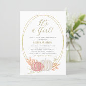 Gold Glitter Pink Pumpkins It's a Girl Baby Shower Invitation (Standing Front)