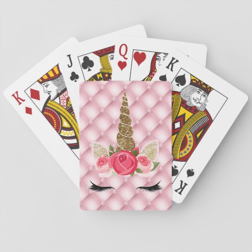 Gold Glitter  Pink Roses Unicorn Cute Trendy Poker Cards
