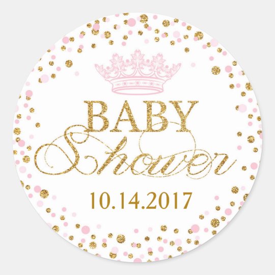 Gold Glitter Pink Royal Princess Baby Shower Classic Round ...