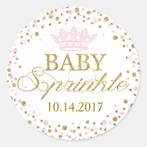 Gold Glitter Pink Royal Princess Baby Shower Classic Round Sticker