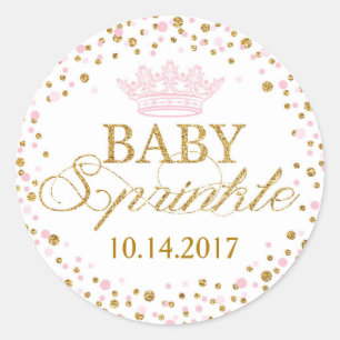 Gold Glitter Pink Royal Princess Baby Shower Classic Round Sticker