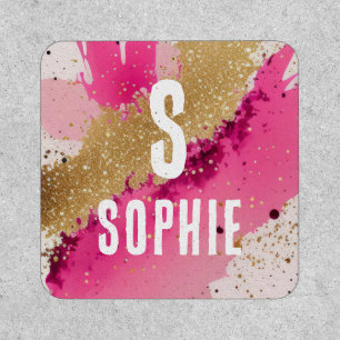Gold Glitter Pink Splatter Monogram Personalized Patch
