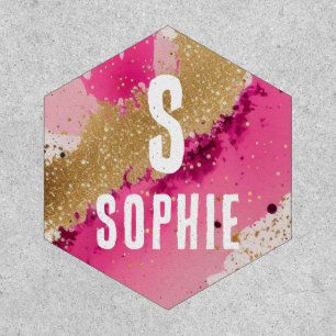 Gold Glitter Pink Splatter Monogram Personalized Patch