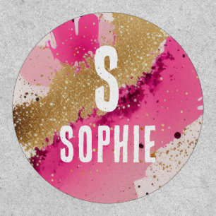 Gold Glitter Pink Splatter Monogram Personalized Patch