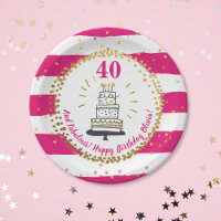 Gold Glitter Pink Stripe Any Age Happy Birthday