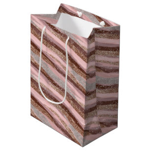 Gold Glitter Pink Stripes Gift Bag