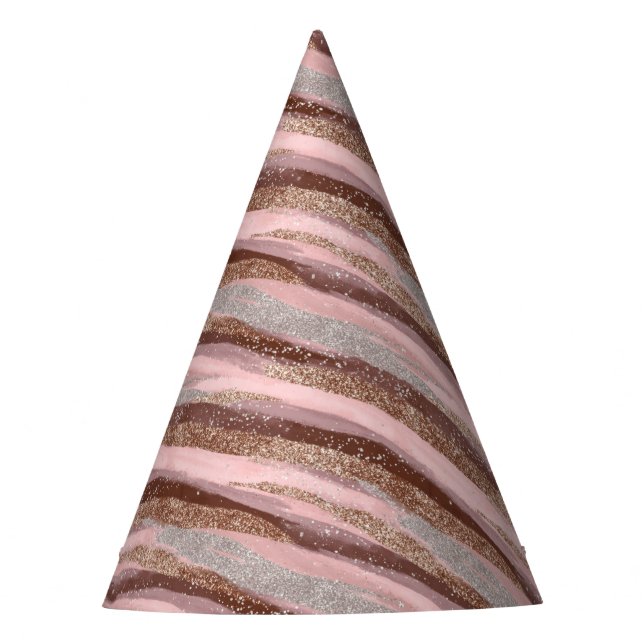 Gold Glitter Pink Stripes Party Hat (Front)
