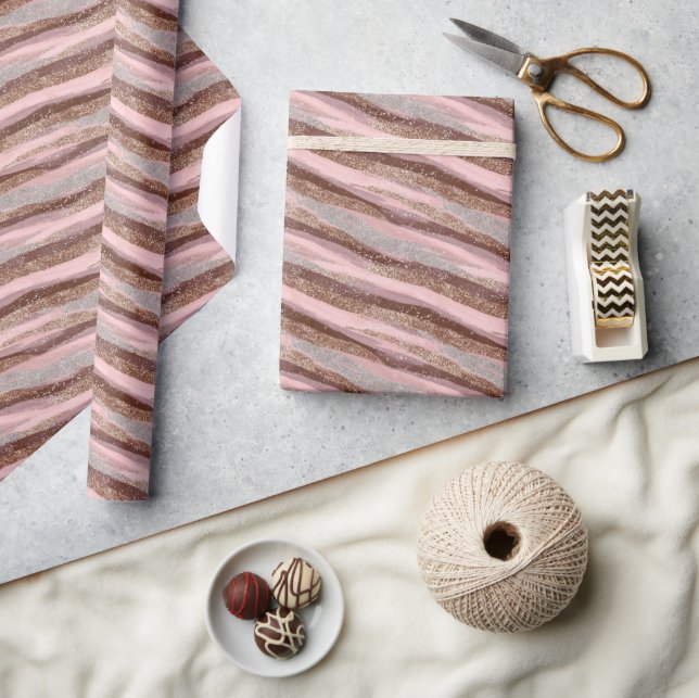 Gold Glitter Pink Stripes Wrapping Paper Roll (Crafts)