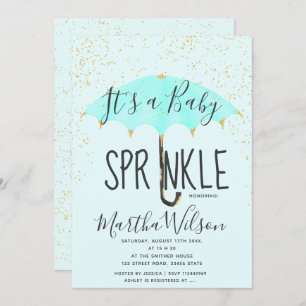 Gold glitter pink umbrella chic baby sprinkle invitation