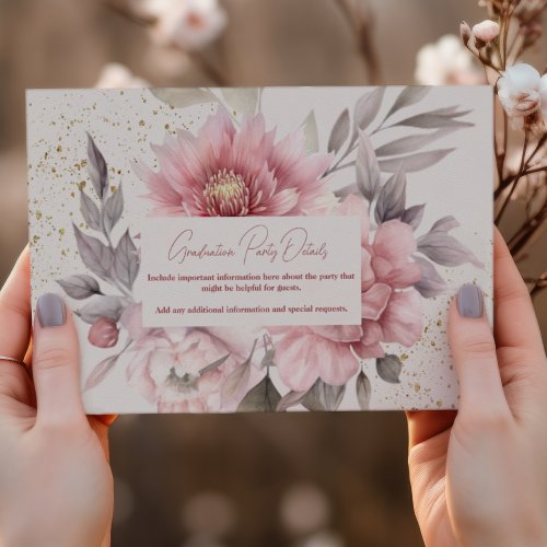 Gold glitter pink watercolor  floral graduation enclosure card