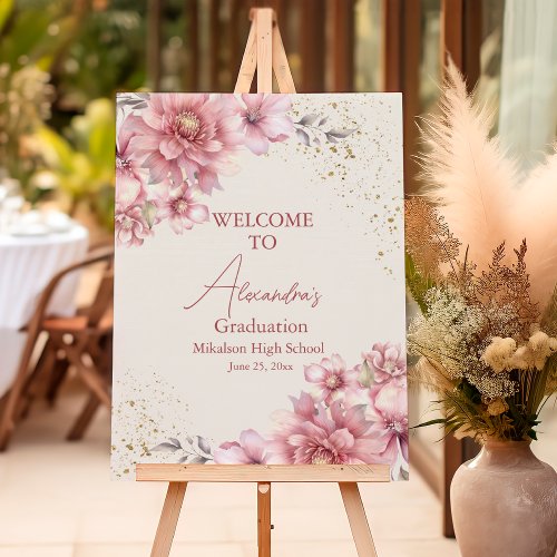 Gold glitter pink watercolor  floral graduation foam board