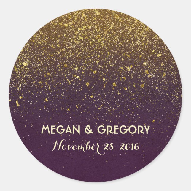 Gold Glitter Plum Vintage Wedding Classic Round Sticker (Front)