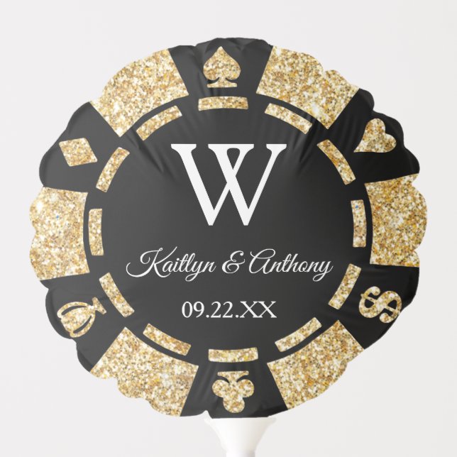 Gold Glitter Poker Chip Casino Wedding Balloon (Front)