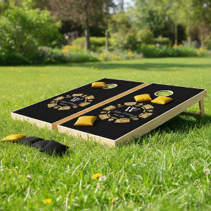 Gold Glitter Poker Chip Casino Wedding Cornhole Set