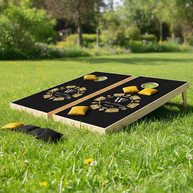 Gold Glitter Poker Chip Casino Wedding Cornhole Set (Creator Uploaded)