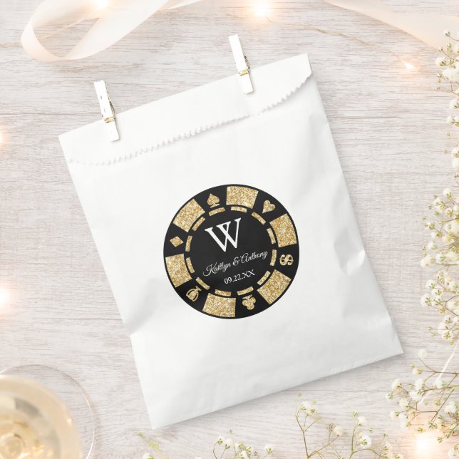 Gold Glitter Poker Chip Casino Wedding Favor Bag (Clipped)