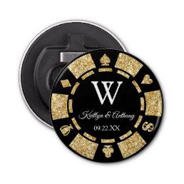 Gold Glitter Poker Chip Casino Wedding Party Favor Bottle Opener