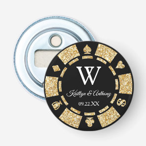 Gold Glitter Poker Chip Casino Wedding Party Favor Bottle Opener