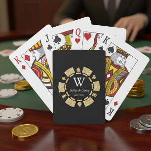 Gold Glitter Poker Chip Casino Wedding Party Favor Cards