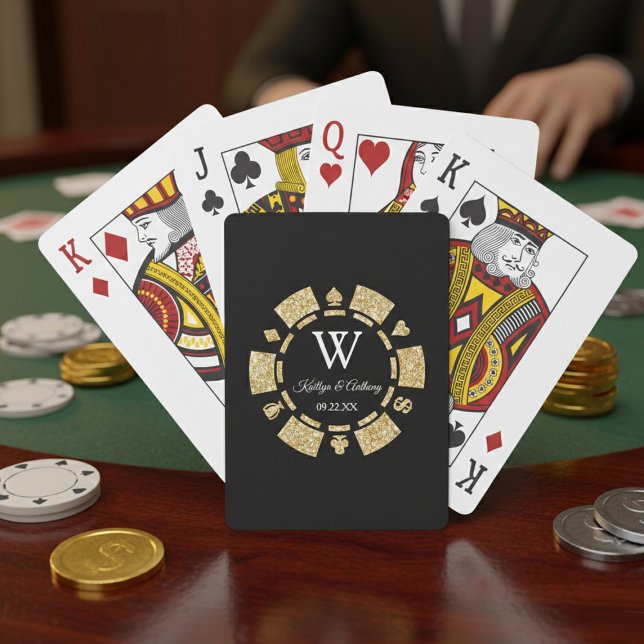 Gold Glitter Poker Chip Casino Wedding Party Favor Cards (Creator Uploaded)