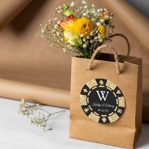 Gold Glitter Poker Chip Casino Wedding Party Favor Classic Round Sticker