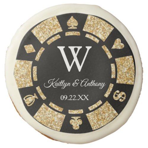 Gold Glitter Poker Chip Casino Wedding Party Favor Sugar Cookie