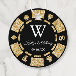 Gold Glitter Poker Chip Casino Wedding Party Favor Tags
