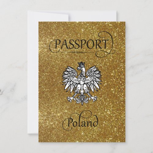Gold Glitter Poland Passport Save the Date Card