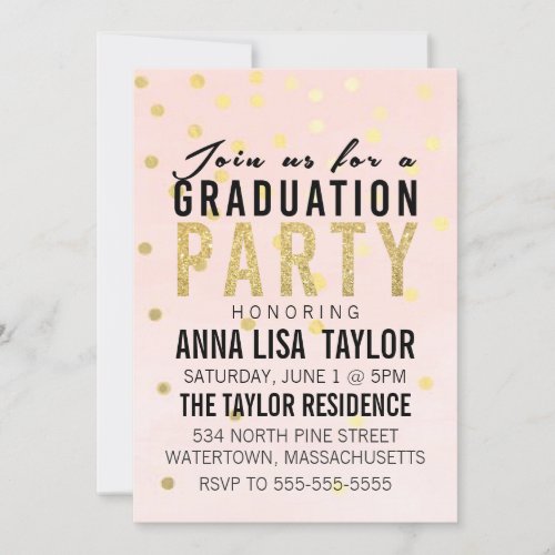 Gold Glitter Polka Dot Graduation Party Invitation