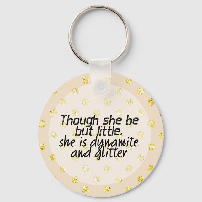 Gold Glitter Polka Dot Shakespeare Quote Keychain (Front)
