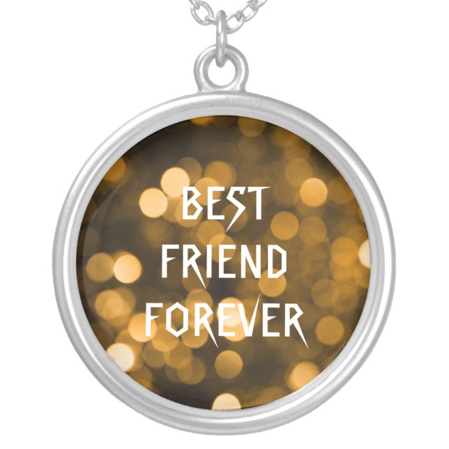 Gold Glitter Polka Dots Best Friends Forever Silver Plated Necklace (Front)