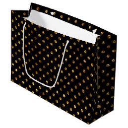 Gold Glitter Polka Dots Black Large Gift Bag