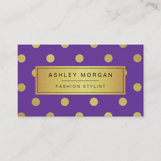 Customizable Gold Glitter Polka Dots - Girly Lavender Purple Business Card