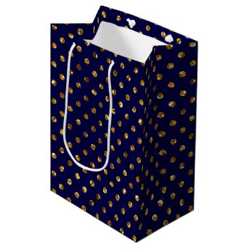 Gold Glitter Polka Dots Navy Blue Medium Gift Bag by girlygirlgraphics at Zazzle