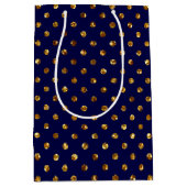 Gold Glitter Polka Dots Navy Blue Medium Gift Bag (Front)